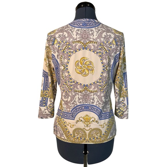 J McLaughlin‎ Sig T Paisley Damask Regal Yellow Blue Gray Quiet Luxury Top M - Picture 3 of 10